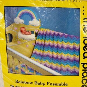 Mary Maxim Rainbow Clouds Musical Mobile Plastic Canvas Kit Baby Doll Decor